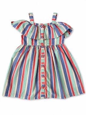 Penelope Mack Girls Striped Ruffle Sundress Multicolor Button Front Dress